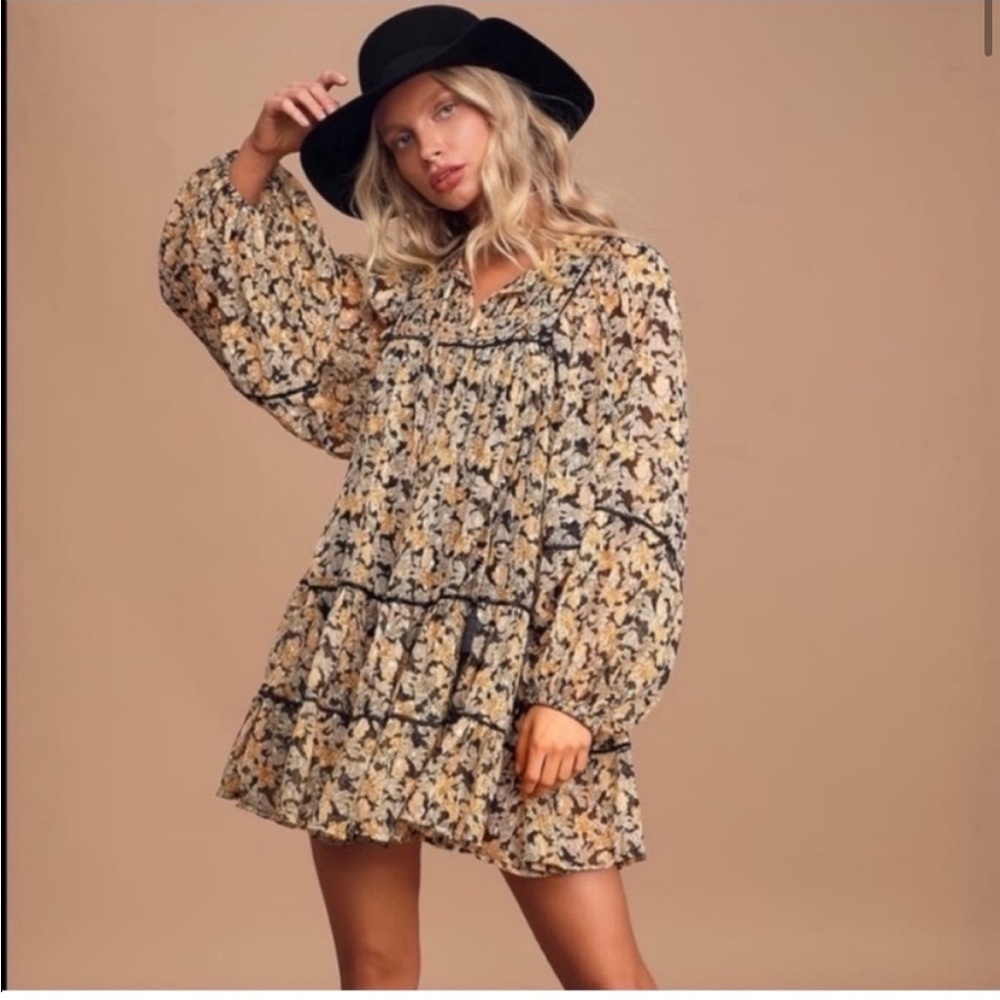 Free People Floral Boho Dress - Black and Cream